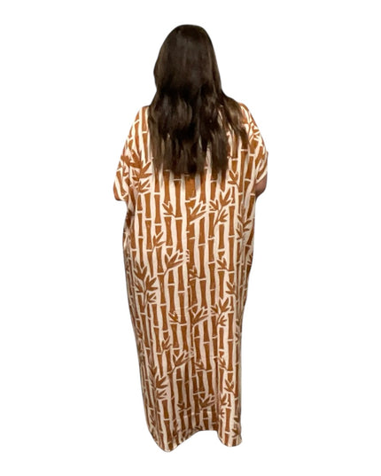 Round neck bamboo print long dress