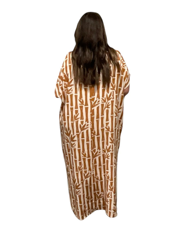 Round neck bamboo print long dress