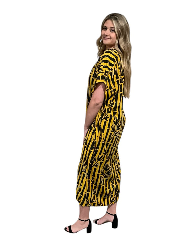 Round neck bamboo print long dress
