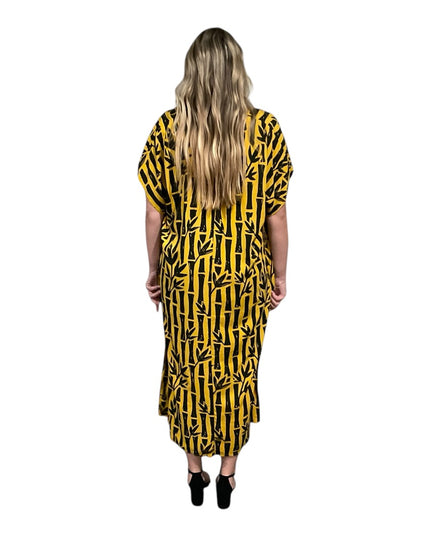 Round neck bamboo print long dress