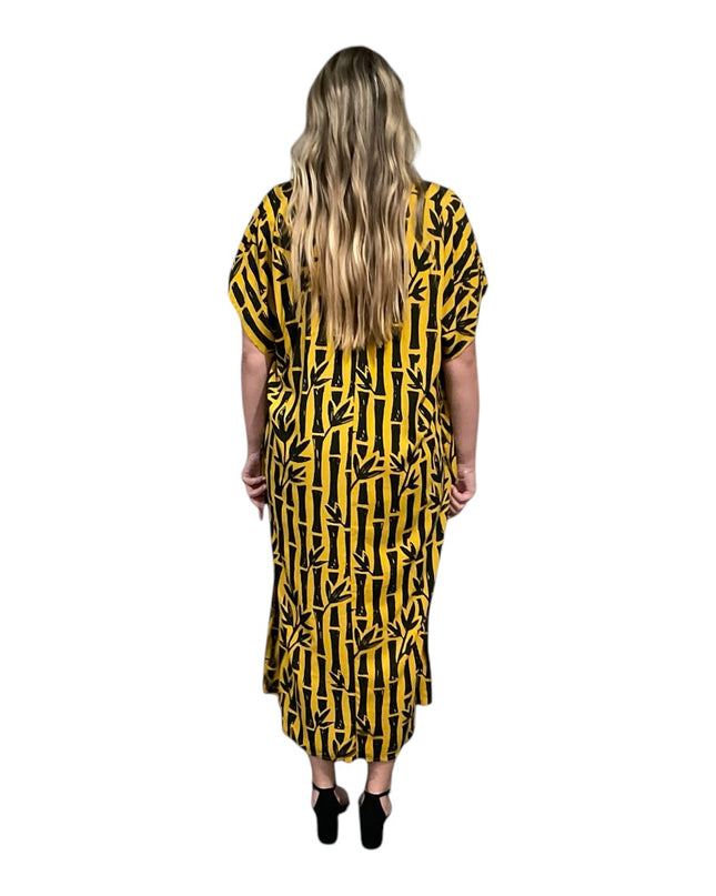 Round neck bamboo print long dress