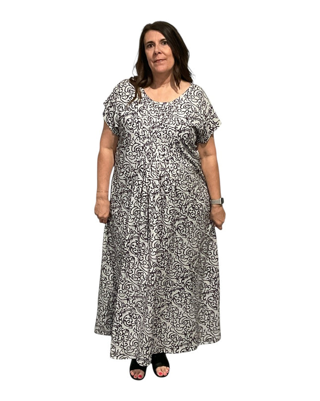 V-NECK GEOMETRIC PRINT  LONG DRESS