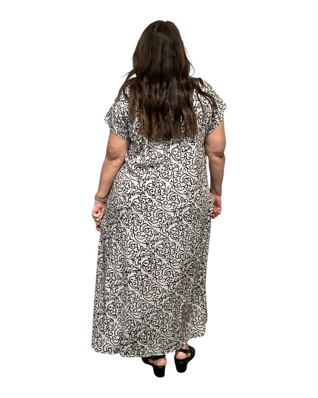 V-NECK GEOMETRIC PRINT  LONG DRESS