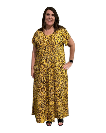 V-NECK GEOMETRIC PRINT  LONG DRESS