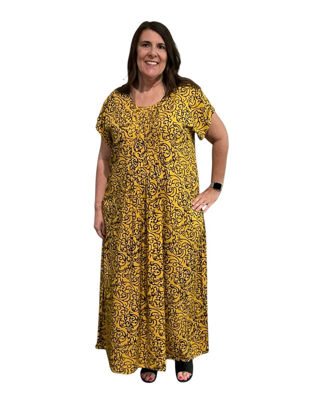 V-NECK GEOMETRIC PRINT  LONG DRESS