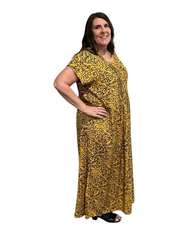 V-NECK GEOMETRIC PRINT  LONG DRESS