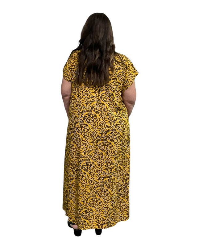 V-NECK GEOMETRIC PRINT  LONG DRESS