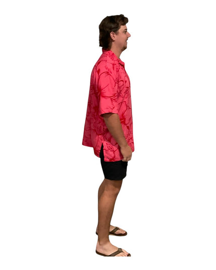 Pink hibiscus print men's shirt