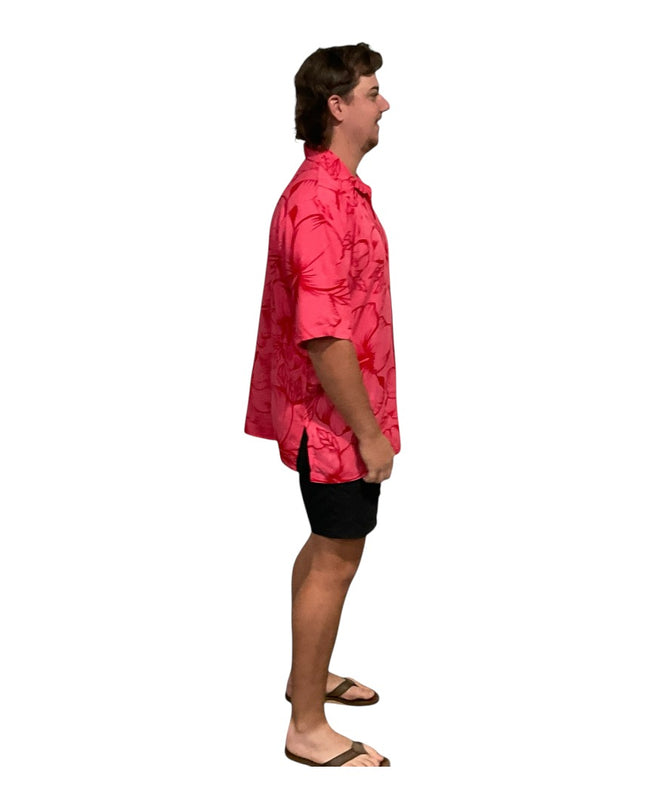 Pink hibiscus print men's shirt