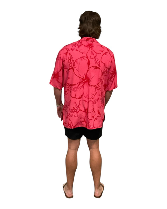 Pink hibiscus print men's shirt