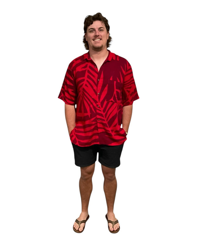 Fern print red men's shirt