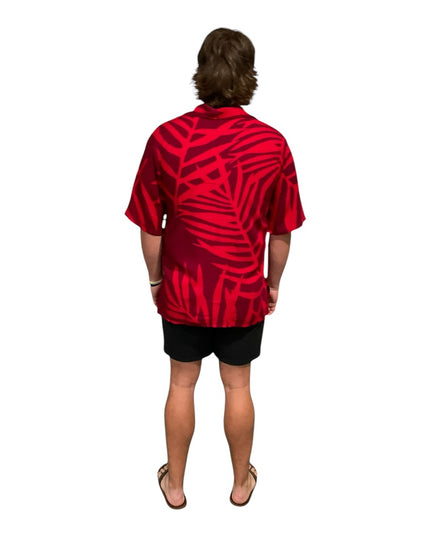 Fern print red men's shirt