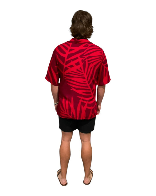 Fern print red men's shirt