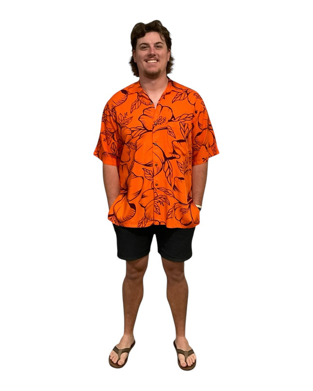HIBISCUS PRINT MEN'S ORANGE SHIRT