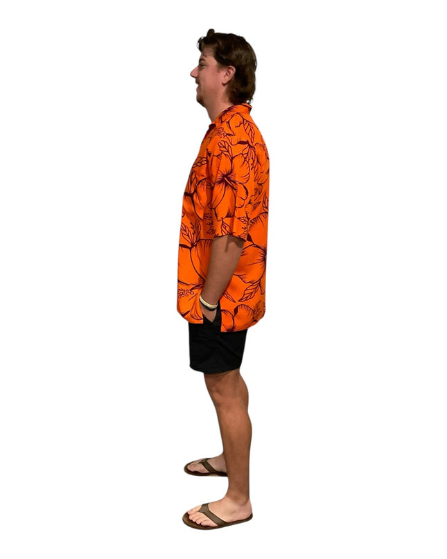 HIBISCUS PRINT MEN'S ORANGE SHIRT