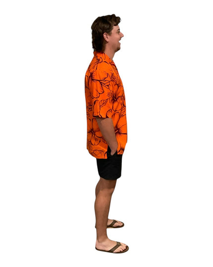 HIBISCUS PRINT MEN'S ORANGE SHIRT