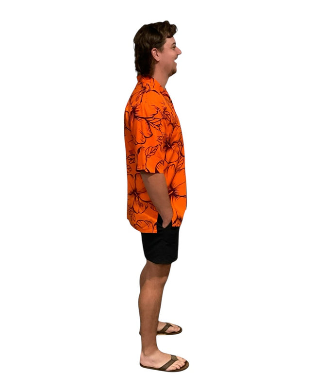 HIBISCUS PRINT MEN'S ORANGE SHIRT