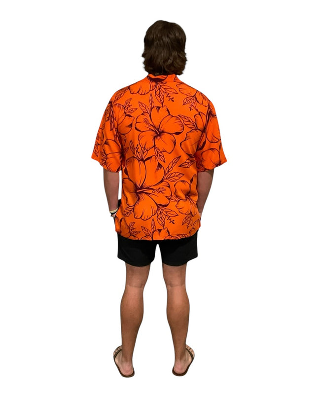 HIBISCUS PRINT MEN'S ORANGE SHIRT