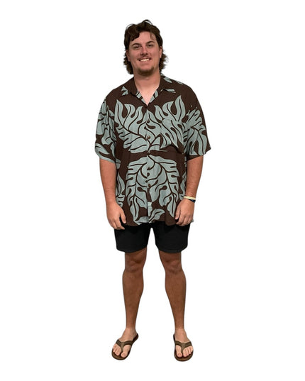 BROWN MONSTERA PRINT MEN'S SHIRT