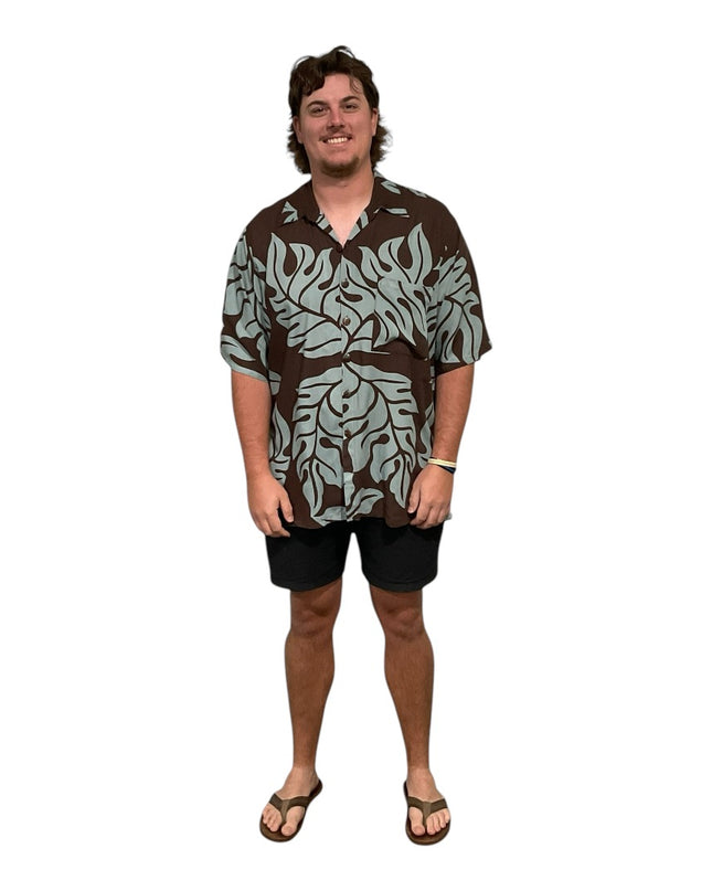 BROWN MONSTERA PRINT MEN'S SHIRT