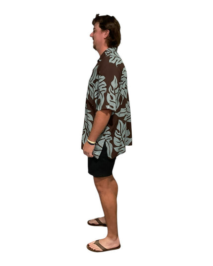 BROWN MONSTERA PRINT MEN'S SHIRT