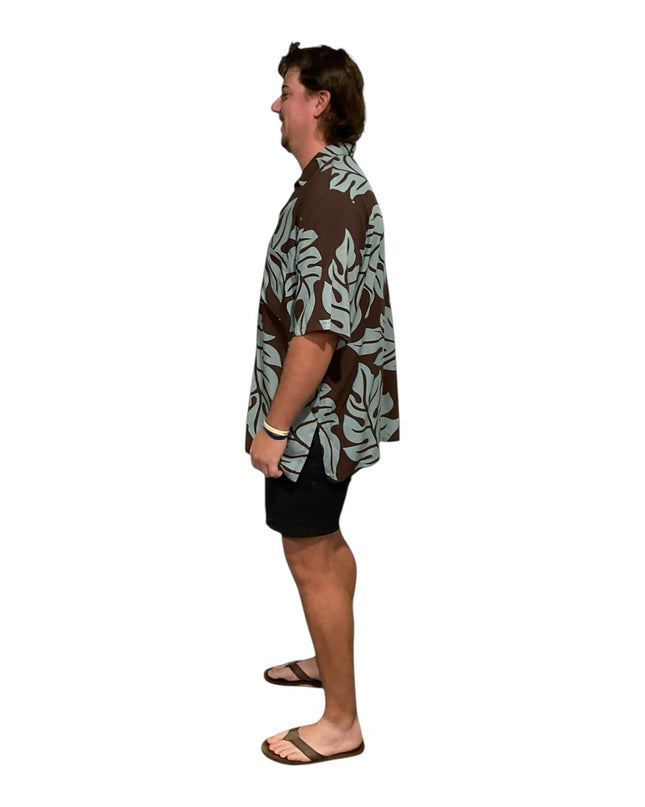 BROWN MONSTERA PRINT MEN'S SHIRT