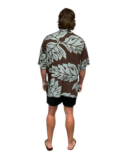 BROWN MONSTERA PRINT MEN'S SHIRT