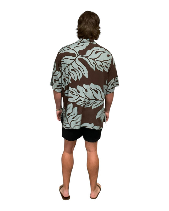 BROWN MONSTERA PRINT MEN'S SHIRT