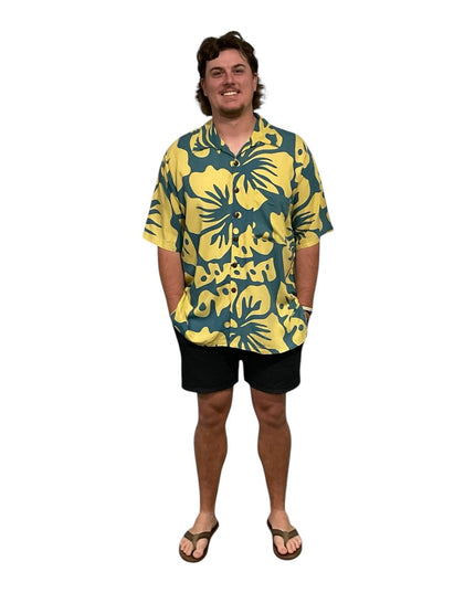 YELLOW HIBISCUS PRINT MEN'S SHIRT
