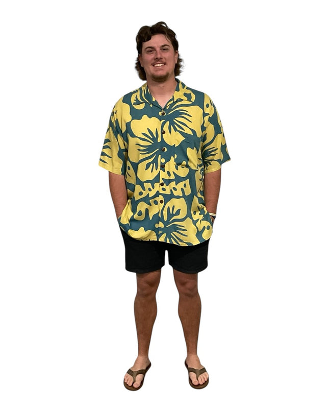 YELLOW HIBISCUS PRINT MEN'S SHIRT
