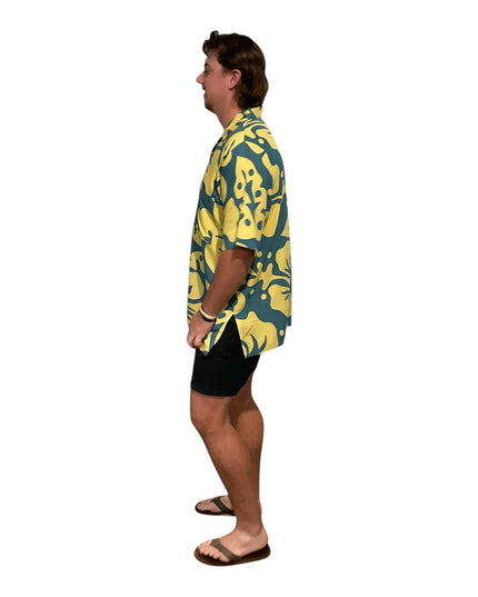 YELLOW HIBISCUS PRINT MEN'S SHIRT
