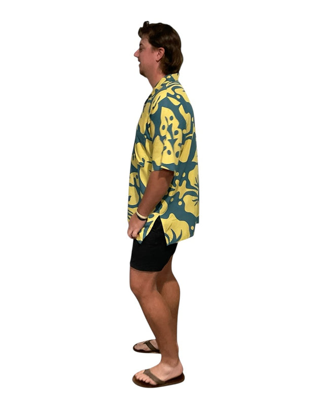 YELLOW HIBISCUS PRINT MEN'S SHIRT