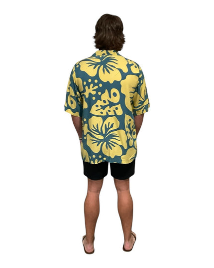 YELLOW HIBISCUS PRINT MEN'S SHIRT
