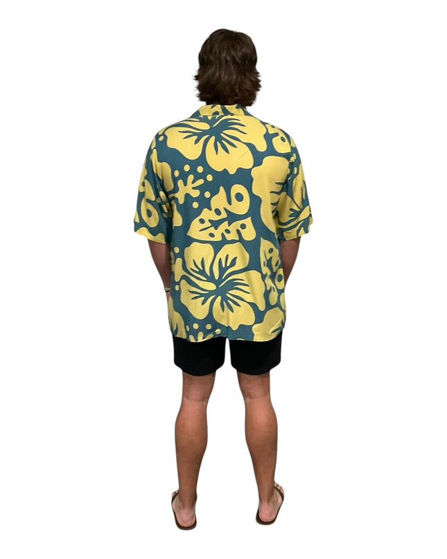 YELLOW HIBISCUS PRINT MEN'S SHIRT