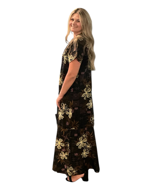 Black & Gold Cotton Fishtail Dress