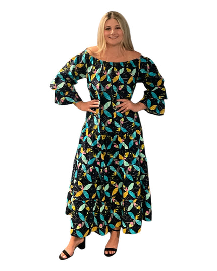 Cotton elastic neckline maxi dress