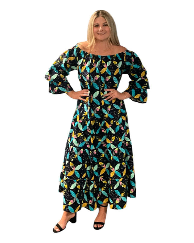Cotton elastic neckline maxi dress