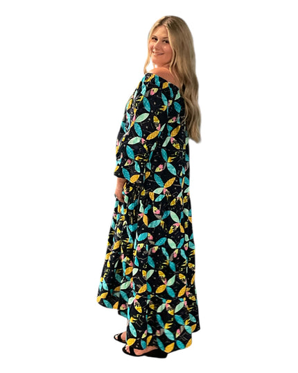 Cotton elastic neckline maxi dress