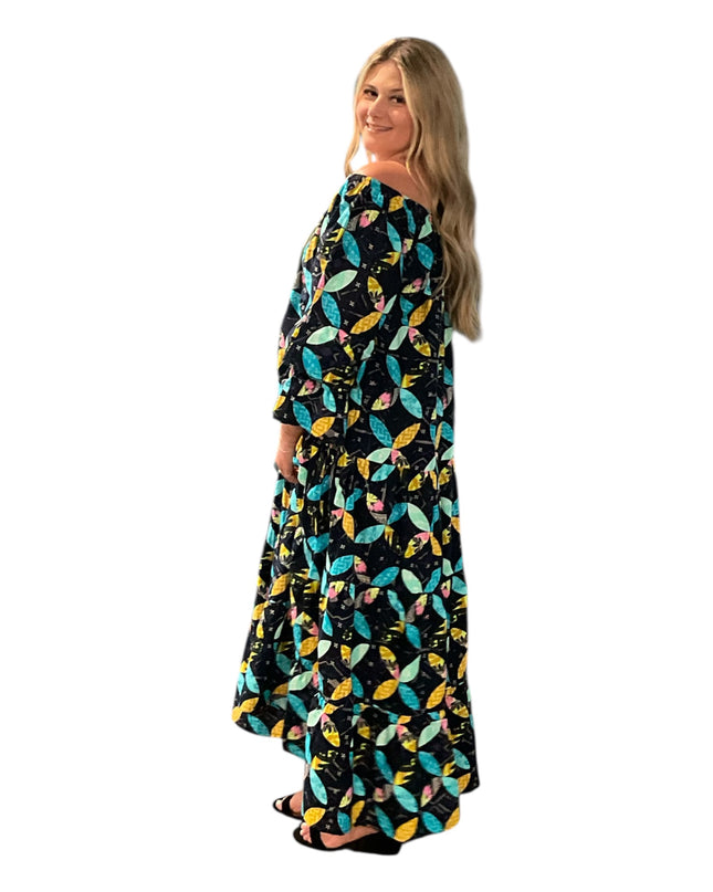 Cotton elastic neckline maxi dress