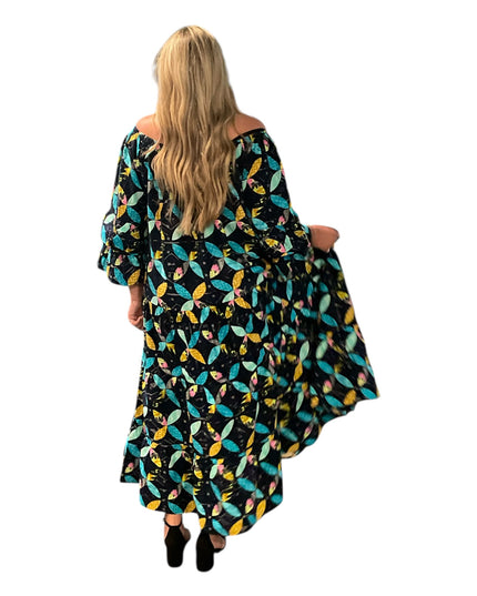 Cotton elastic neckline maxi dress
