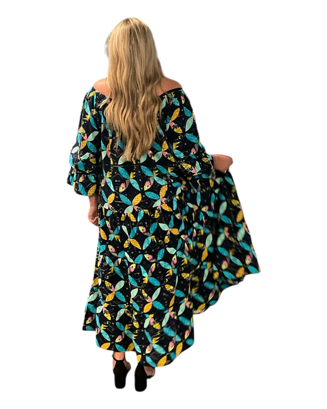 Cotton elastic neckline maxi dress