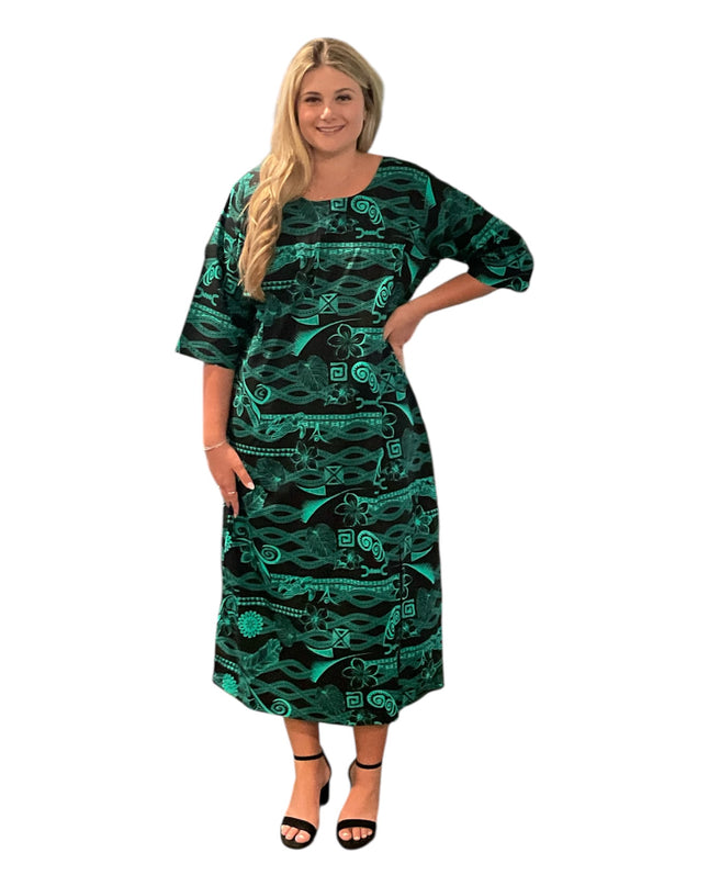 Green & Black Cotton Midi Dress