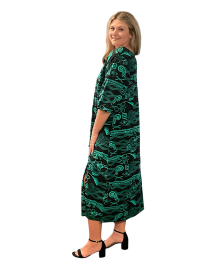 Green & Black Cotton Midi Dress