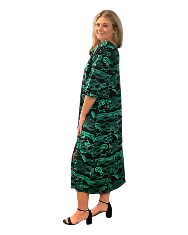 Green & Black Cotton Midi Dress