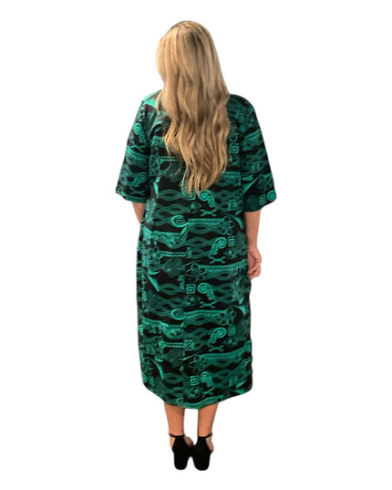 Green & Black Cotton Midi Dress