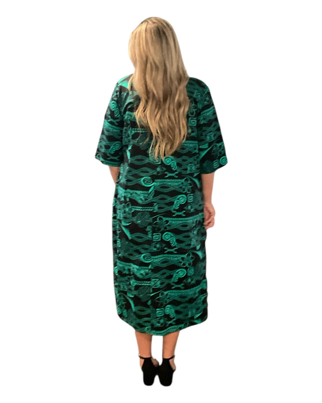 Green & Black Cotton Midi Dress