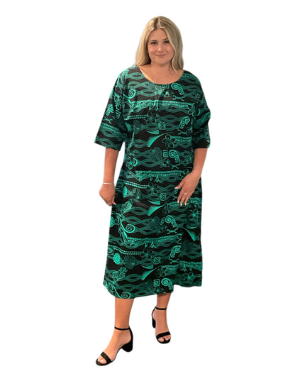 Green & Black Cotton Midi Dress