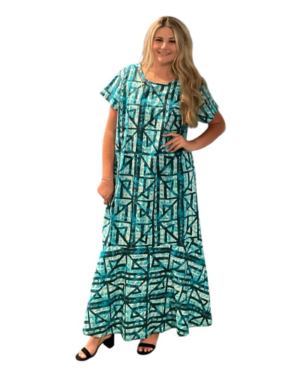 Tribal Blue Print Fishtail Dress