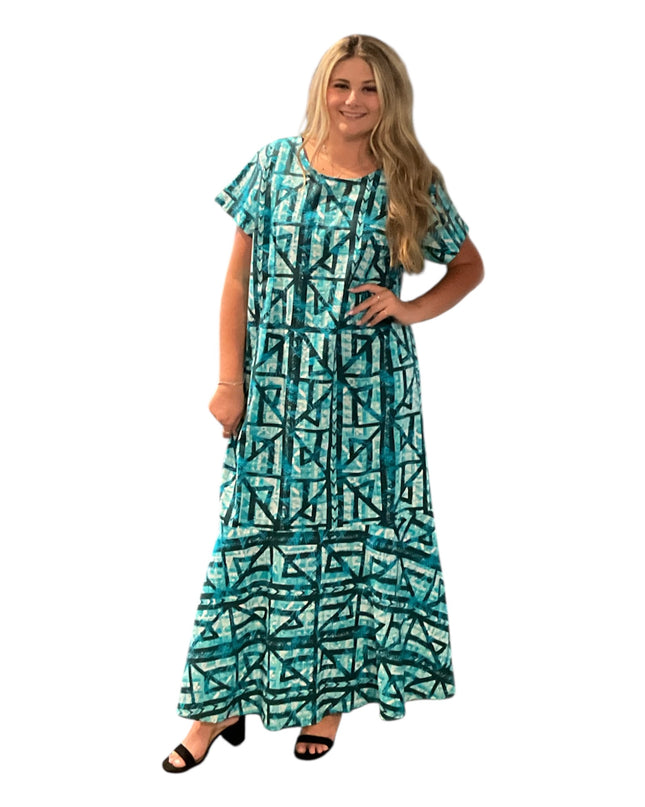 Tribal Blue Print Fishtail Dress