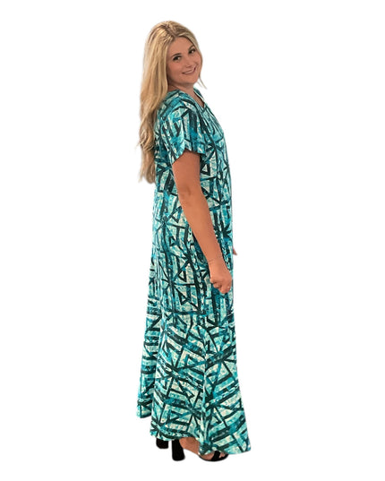 Tribal Blue Print Fishtail Dress